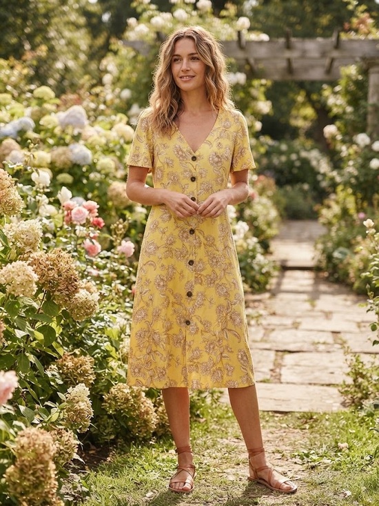 Monteau Dresses & Skirts - Monteau Yellow Floral Button-Down Midi Dress - #255